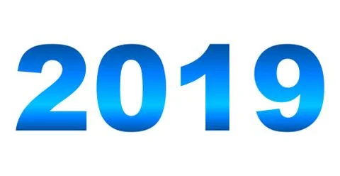 Year 2019 - blue gradient reflection, isolated numbers - vector Stock Illustration