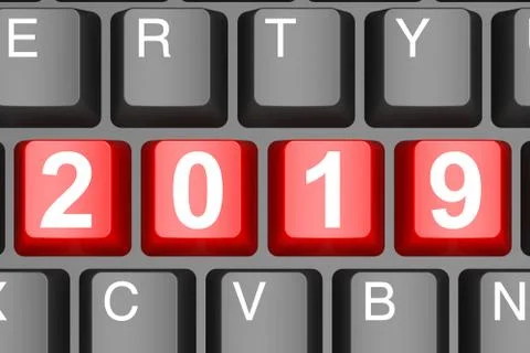 Year 2019 button on modern computer keyboard Stock Illustration