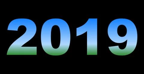 Year 2019 - chrome gradient reflection, isolated numbers - vector Stock Illustration