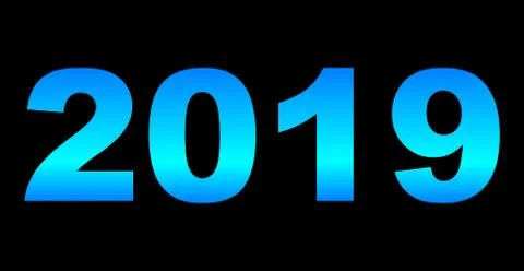 Year 2019 - cyan blue gradient, cold light reflection, isolated numbers - vec Stock Illustration