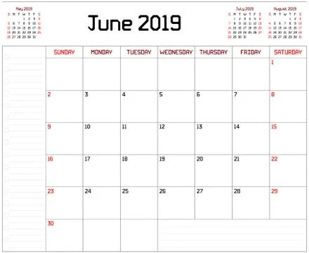 Year 2019 June Planner Stock Illustration