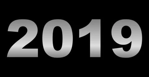 Year 2019 - silver gradient reflection, isolated numbers - vector Stock Illustration