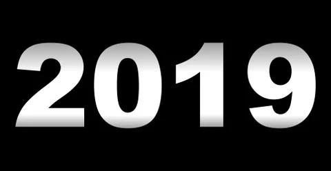 Year 2019 - white gradient reflection, isolated numbers - vector Stock Illustration