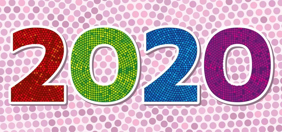 Year 2020 icon with dotted texture and bright colors. Stock Illustration