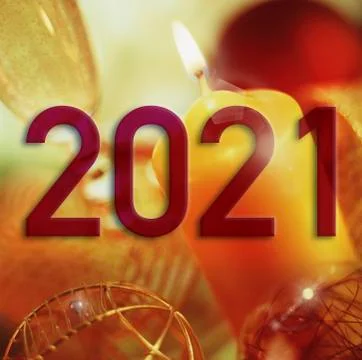 Year 2021 on a background of Christmas elements. Stock Photos