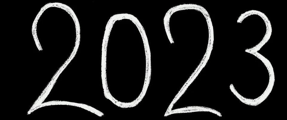 The year "2023" handwritten in white chalk with a black background Stock Illustration