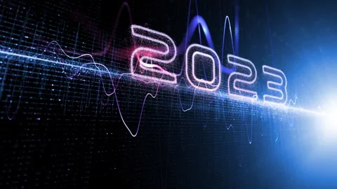 Year 2023 on a shiny blue digital technology background Vídeo Stock 339719625