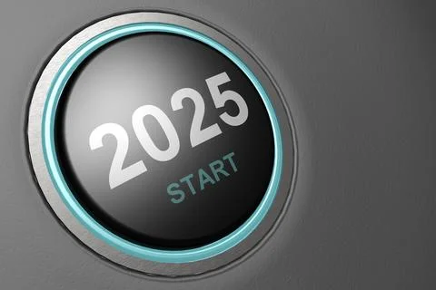 Year 2025 start black button Stock Illustration