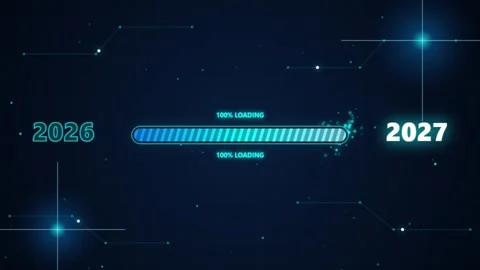 Year 2026 to 2027 transition on dark blue digital background, futuristic di.. Video stock 340560478