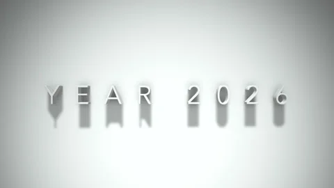 Year 2026 3D title animation with shadows on a white background Stock Footage 296002899