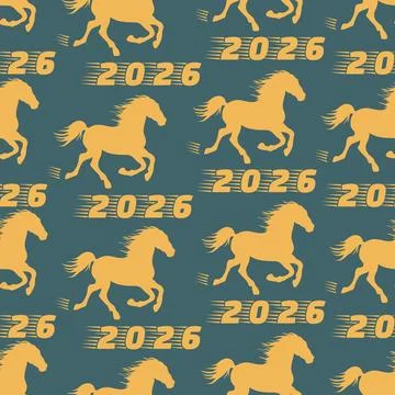 Year 2026 horse pattern with numbers on blue background Stock Illustration