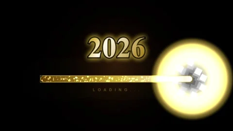 Year 2026 loading bar animation with golden sparkles on black background fo.. Vídeo Stock 344685104