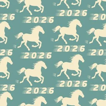 Year 2026 seamless horse pattern with numbers, ideal for new year decoratio.. Stock Illustration
