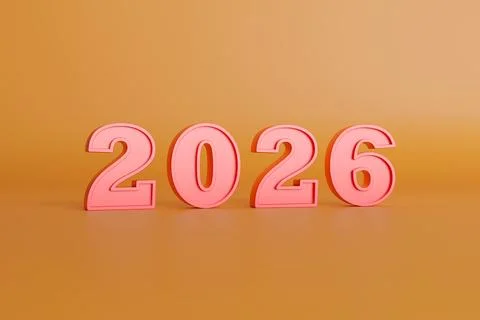The year 2026 in solid numbers. 3D illustration. Stockfoto's