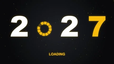 Year 2027 digital countdown loader with spinning progress ring animation on.. Stock Footage 346121251