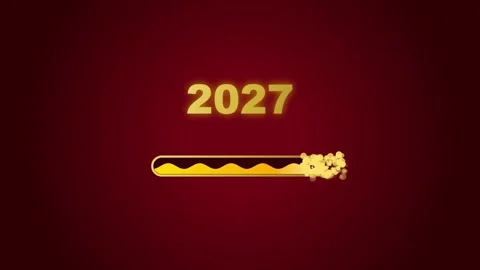 Year 2027 loading progress bar with liquid gold effect on dark red backgrou.. Stock-Footage 346121270