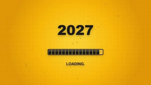 Year 2027 loading progress bar animation on yellow grid background with mot.. Stock Footage 346274512