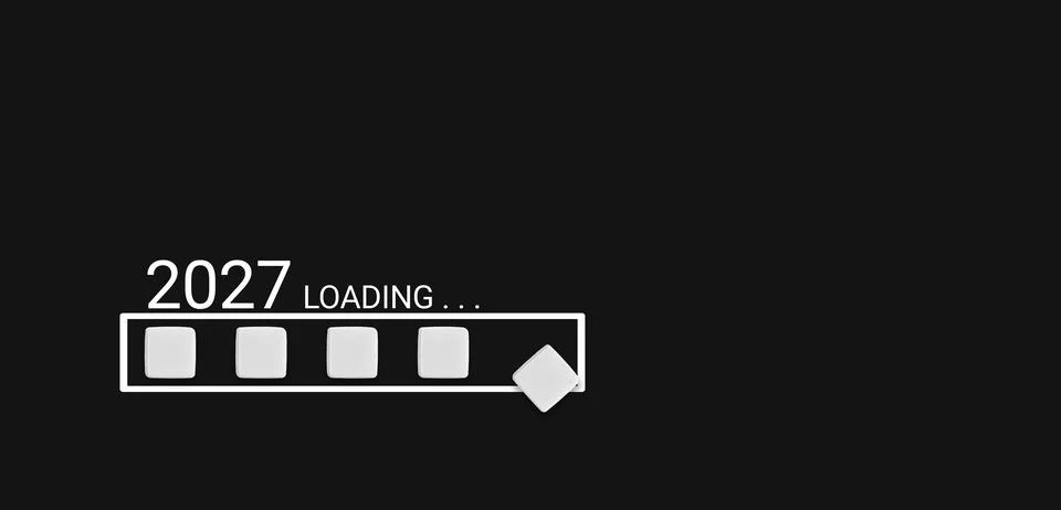 Year 2027 loading progress bar with cubes on Black canvas background for ho.. Stock Illustration