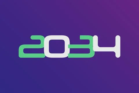 Year 2034 numeric typography text on gradient color background Illustrazione stock