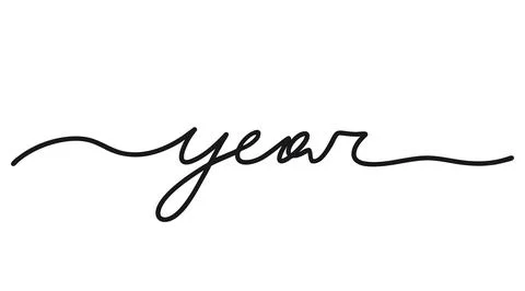 Year, black hand drawn one continuous line word. Single outline. Vector Stock Illustration