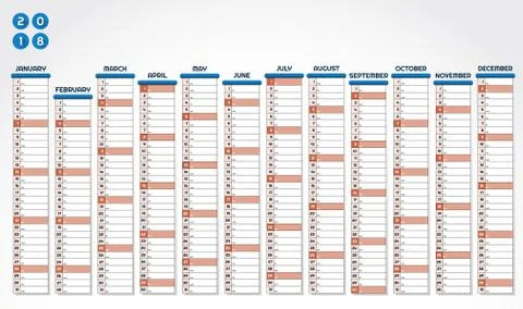 Year calendar 2018 Illustrazione stock
