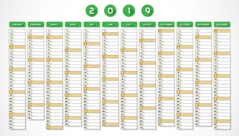 Year calendar 2019 Stock Illustration