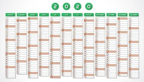 Year calendar 2020 Stock Illustration
