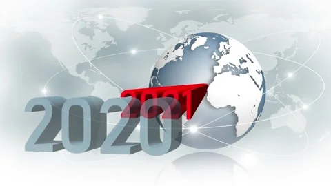 Year change 2021 - abstract text animation - earth globe in front of world map Stock Footage 143178069