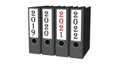 Year change 2021 - file folder in a row - sorted by ascending year Illustrazione stock