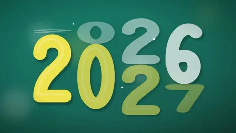 Year Cube Tumble Animation Teal Background with Colorful Elements Dynamic Stock Footage 345942969