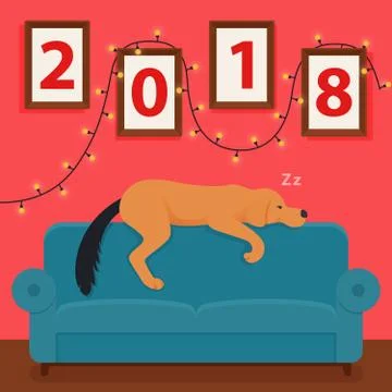 Year of the Dog 2018. Vector New Year s design on the Chinese calendar. Stock Illustration