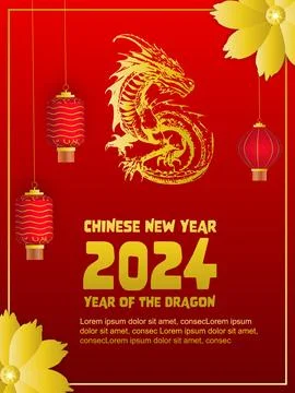 Year of the Dragon 2024 poster  Illustrazione stock