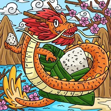 Year of the Dragon Bamboo Rice Cake Colored Stock Illustration
