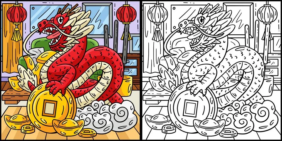 Year of the Dragon Cloud Coin Base Illustration Illustrazione stock