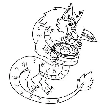 Year of the Dragon Holding a Dumpling Isolated Stock Illustration