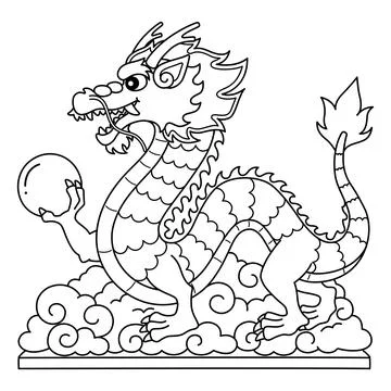 Year of the Dragon Statue Holding an Orb Isolated Stock Illustration