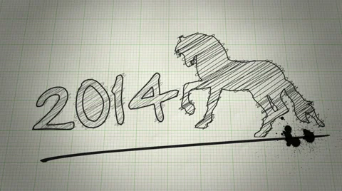 Year of Horse 2014 Animation Drawing Stock Footage 30461120