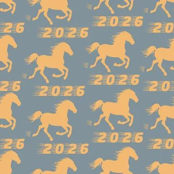 Year of horse 2026 pattern with galloping horses and repeating numbers as b.. 库存插图