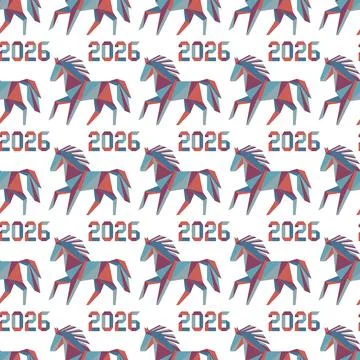 Year of the horse 2026 pattern with geometric horses and numbers, suitable .. Stock Illustration