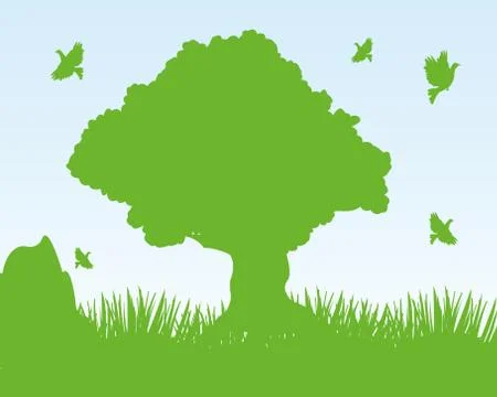Year landscape tree and meadow Stock Illustration