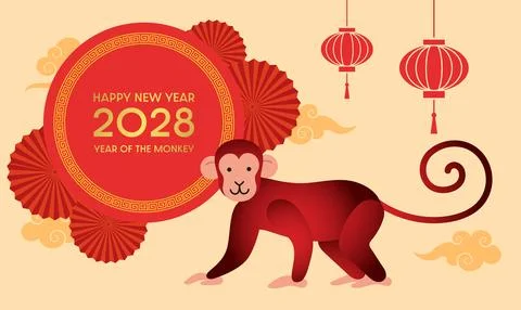 Year of the Monkey 2028 banner Stock Illustration