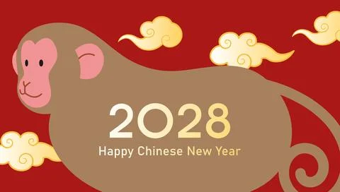 Year of the monkey 2028 cute horizontal greetings card template Stock-Illustration