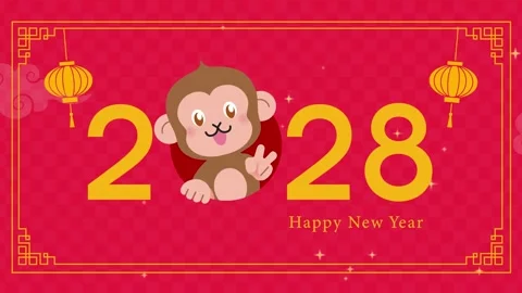 Year of the Monkey 2028 funny lettering animation video Stock Footage 346401420