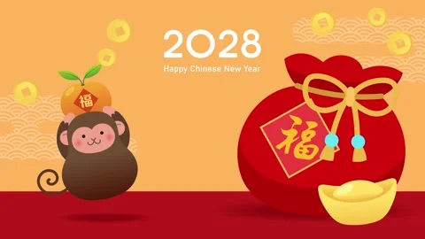 Year of the monkey horizontal animation vide Stock Footage 346202325