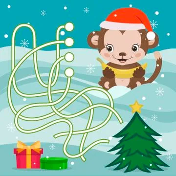 Year Of The Monkey Maze Game Ilustração Stock