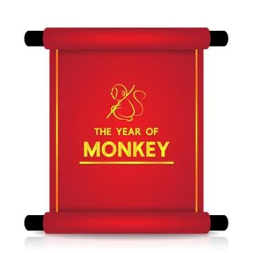 The year of monkey on traditional china scroll. Stock Illustration