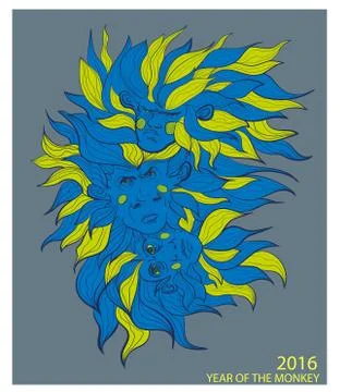 Year Of The Monkey. Vector Illustration Illustrazione stock