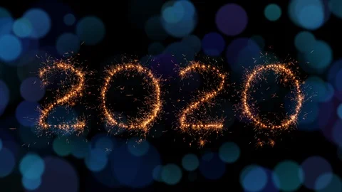 The year numbers 2020 made of real sparklers on blue bokeh background 스톡 동영상 120699237