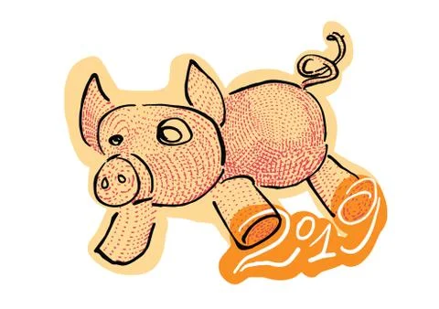 Year of the pig cute vector cartoon for 2019 Stock Illustration