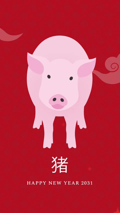 Year of the Pig vertical animated video with zodiac pig portrait Stock Footage 346543690